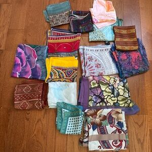 Lot of 15 Assorted Silk  Scarves Vera Sacred Silks &  More
